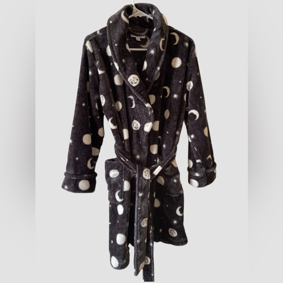 Sonoma Goods For Life Gray Celestial Bathrobe Soft Fleece Size Small Short Cozy - Picture 2 of 8